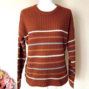 Pink Rose Caramel Brown Sweater Woman’s  Size Large Crew Neck